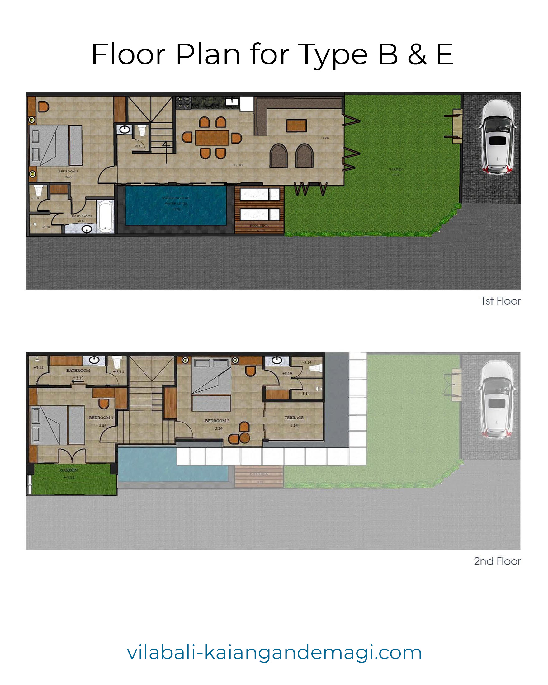 Denah Villa Kaiangan de Magi Tipe B dan E, Villa di Cemagi, Villa di Canggu